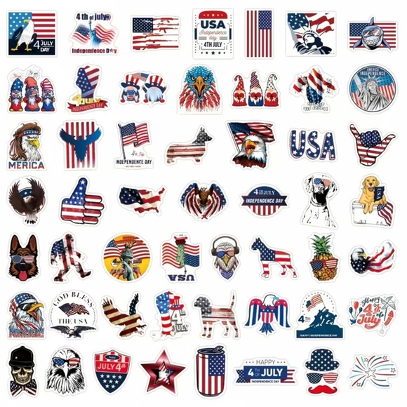 Celebrating The USA, 50 High Quality Patriotic Decal Stickers With Flags, Gnomes - Picture 13 of 16